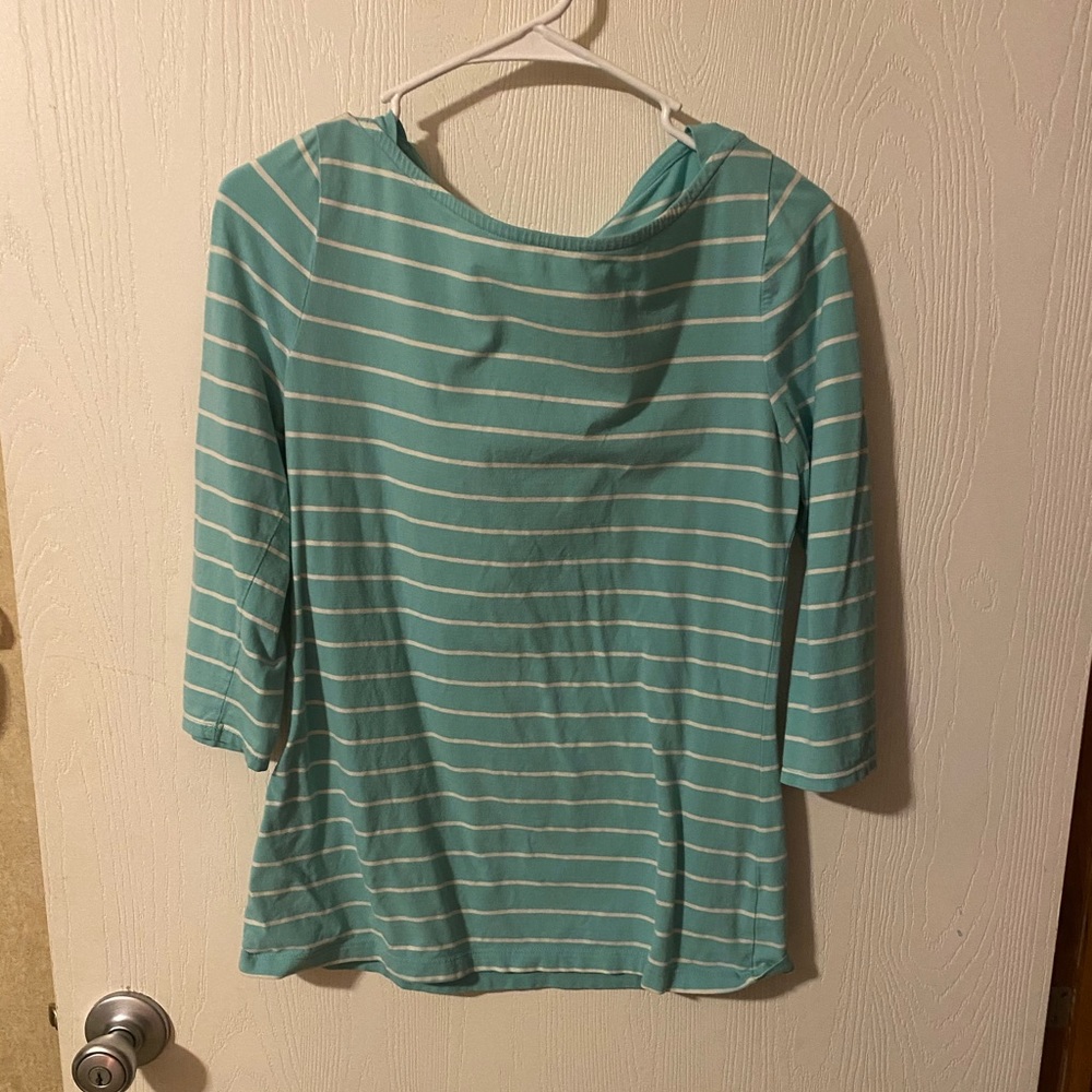Teal and white 3/4 sleeve shirt